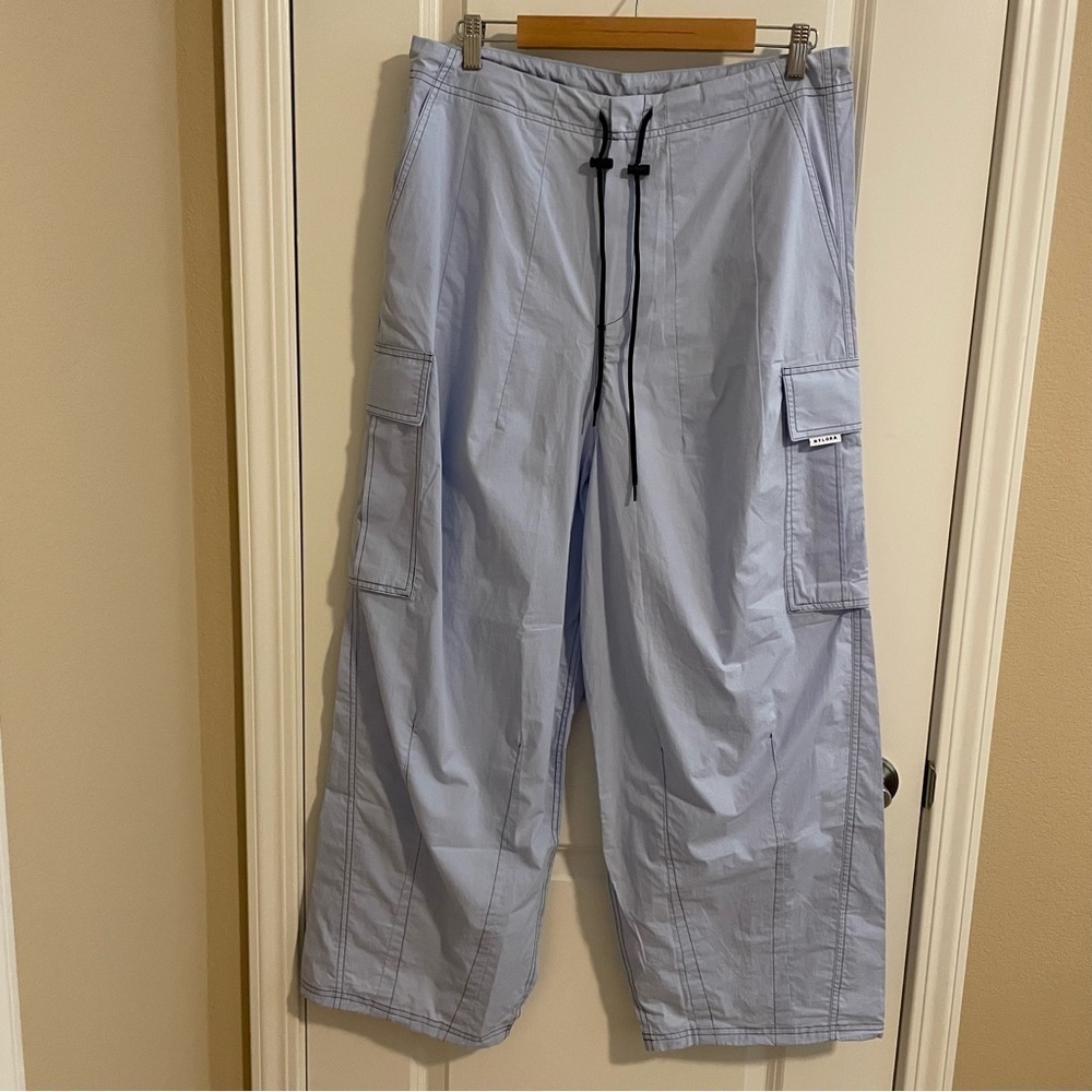 NWT Nylora Wide Leg Cargo Cotton Parachute Pant Periwinkle Blue One Size